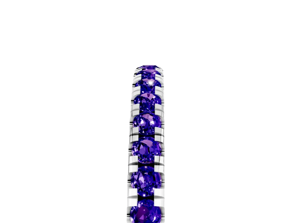 Pavé Round Tanzanite Half Eternity Band with Shared Prong Setting Silver