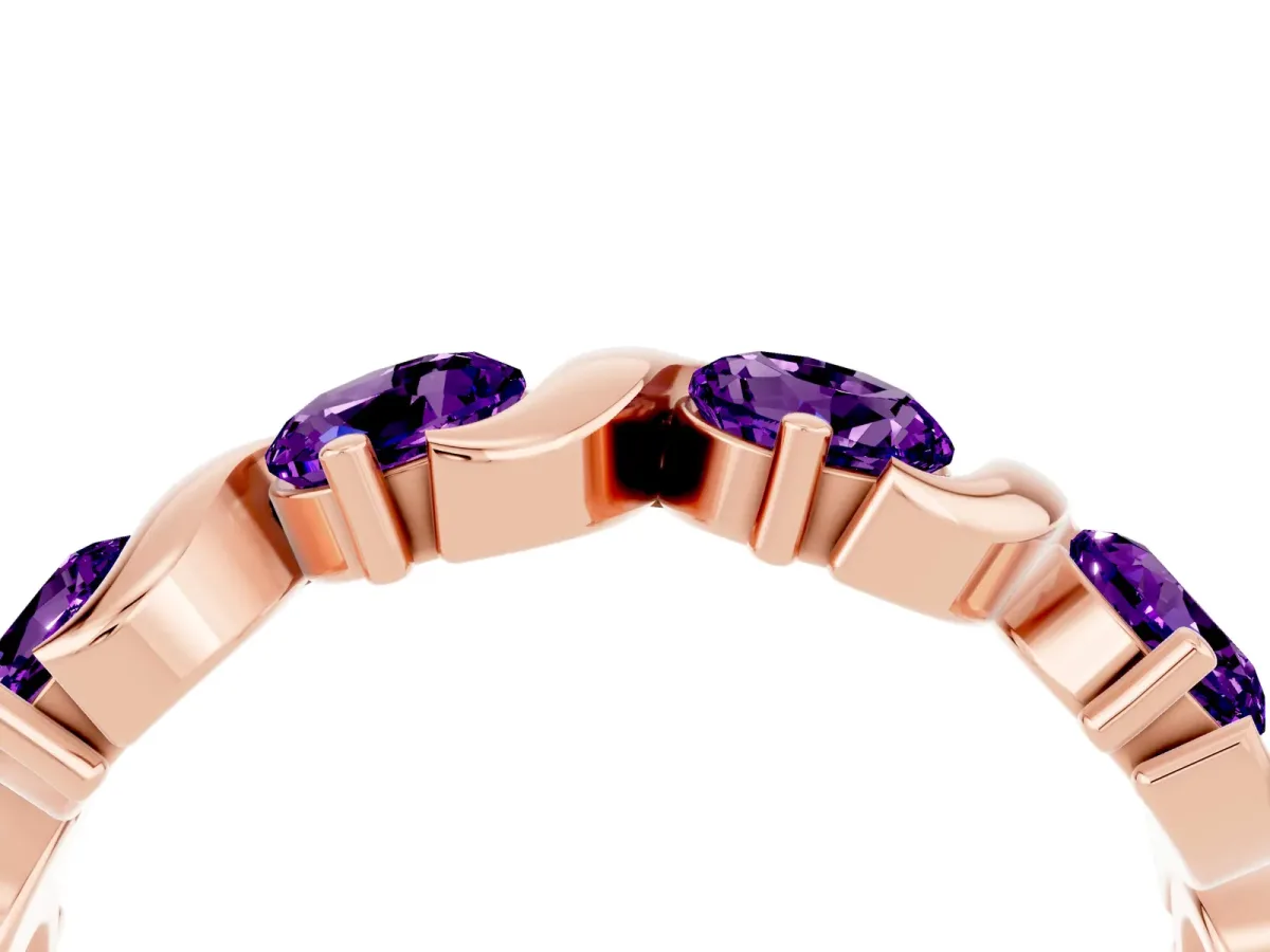 Six-Stone Round Amethyst Wave Band with Shared Prong Setting Rose gold
