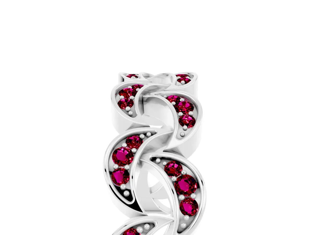 Pavé Round Garnet Interlocking Eternity Band with Bezel Prong Setting White gold