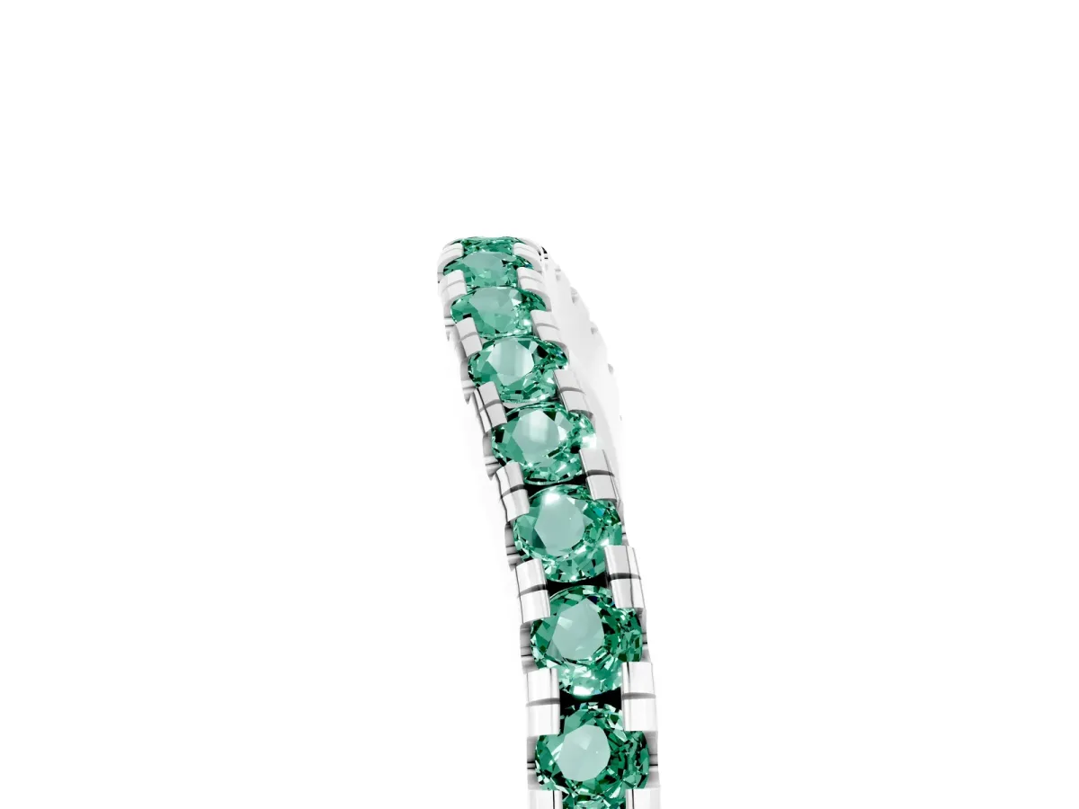 Round Green Sapphire Pavé Half Eternity Band with Shared Prong Setting Platinum