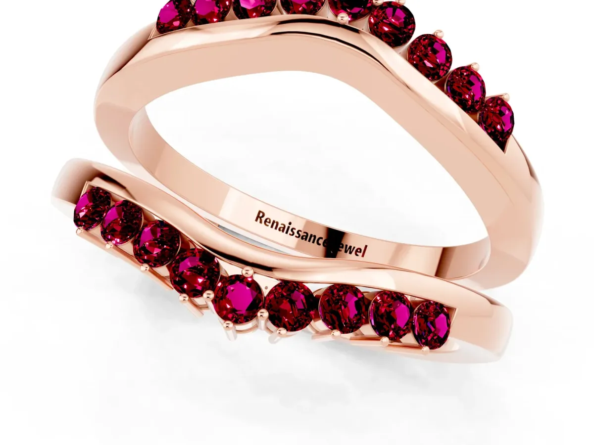Round Garnet Chevron Contour Band with Prong Setting Rose gold