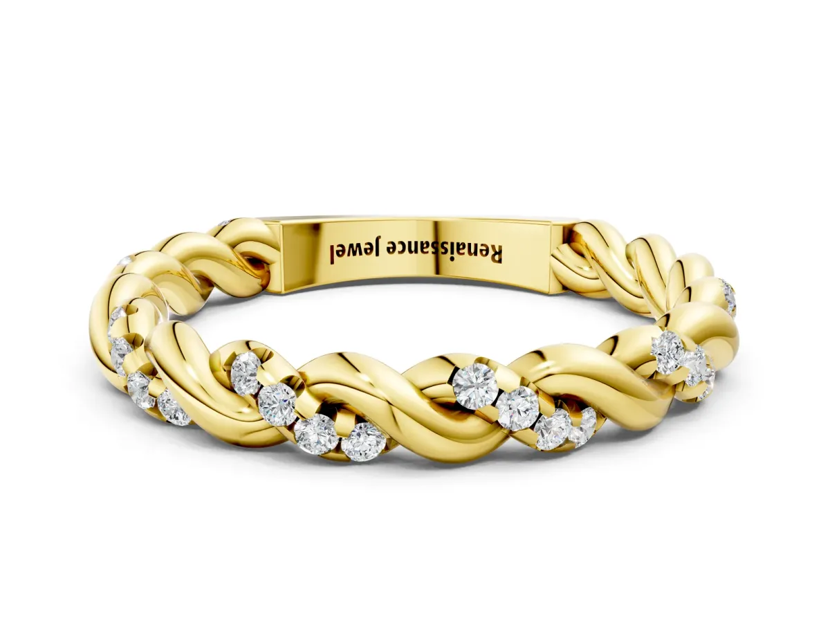 Twisted Pavé Round Diamond Eternity Band Yellow gold