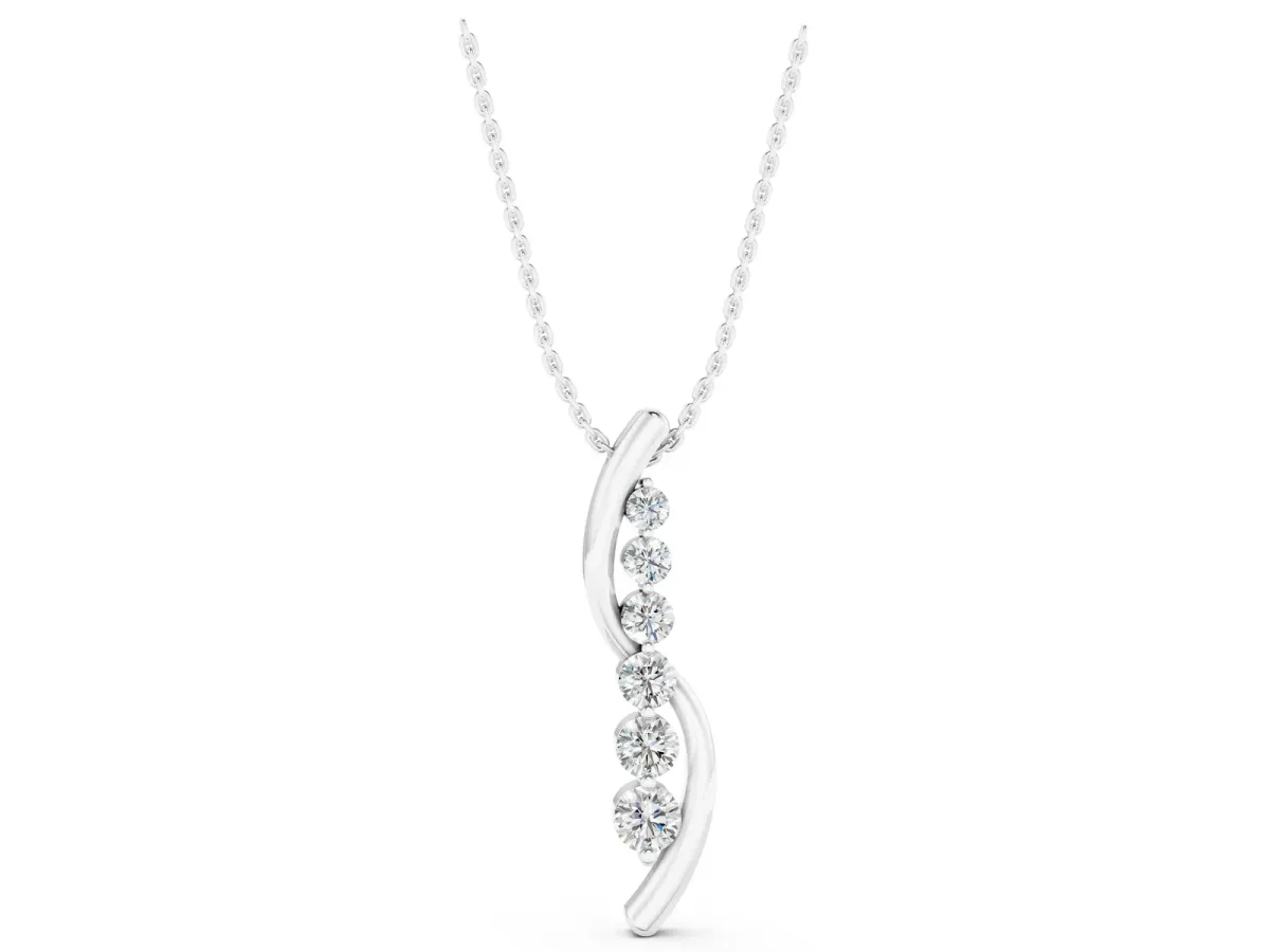 Round Diamond Prong-Set Curved Pendant Silver
