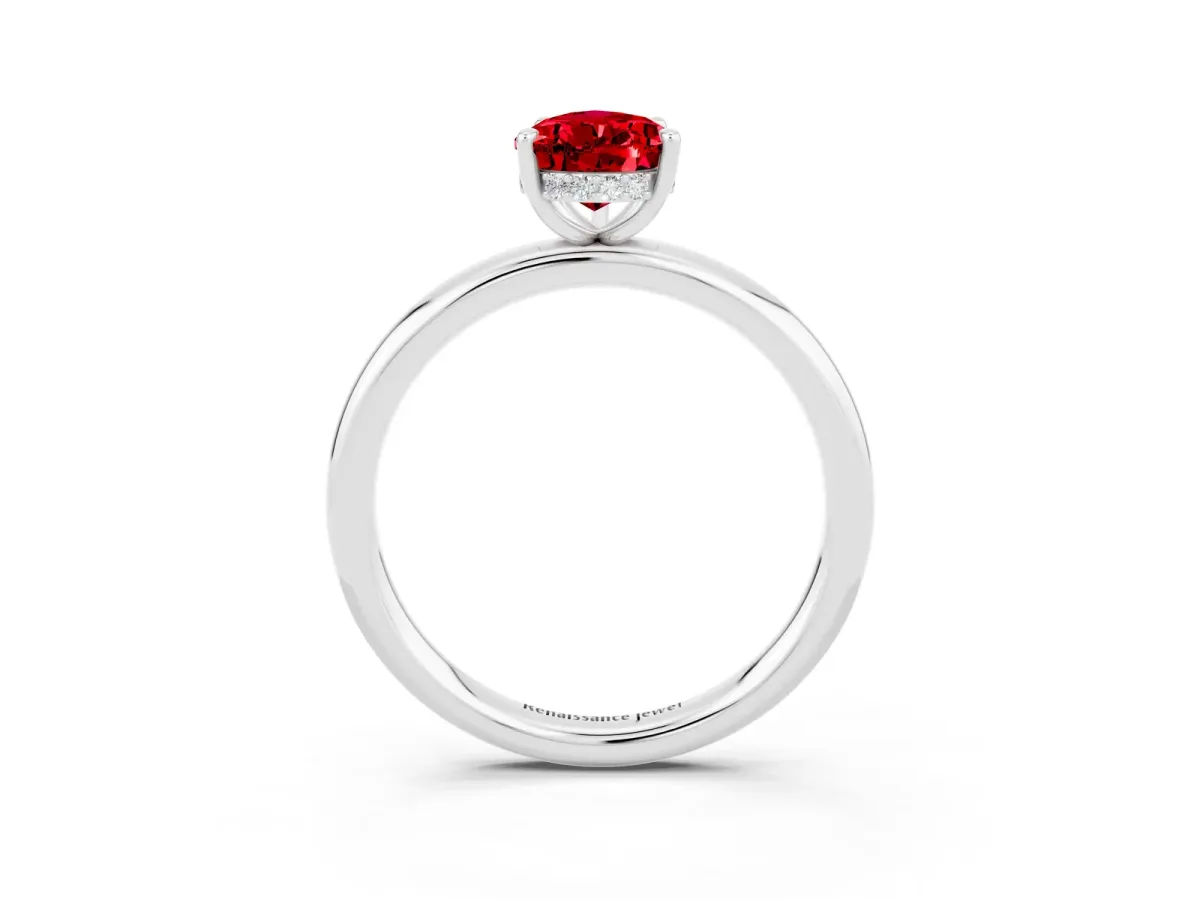 Pear Cut Ruby Solitaire Ring with Thin Band and Four-Prong Setting Silver