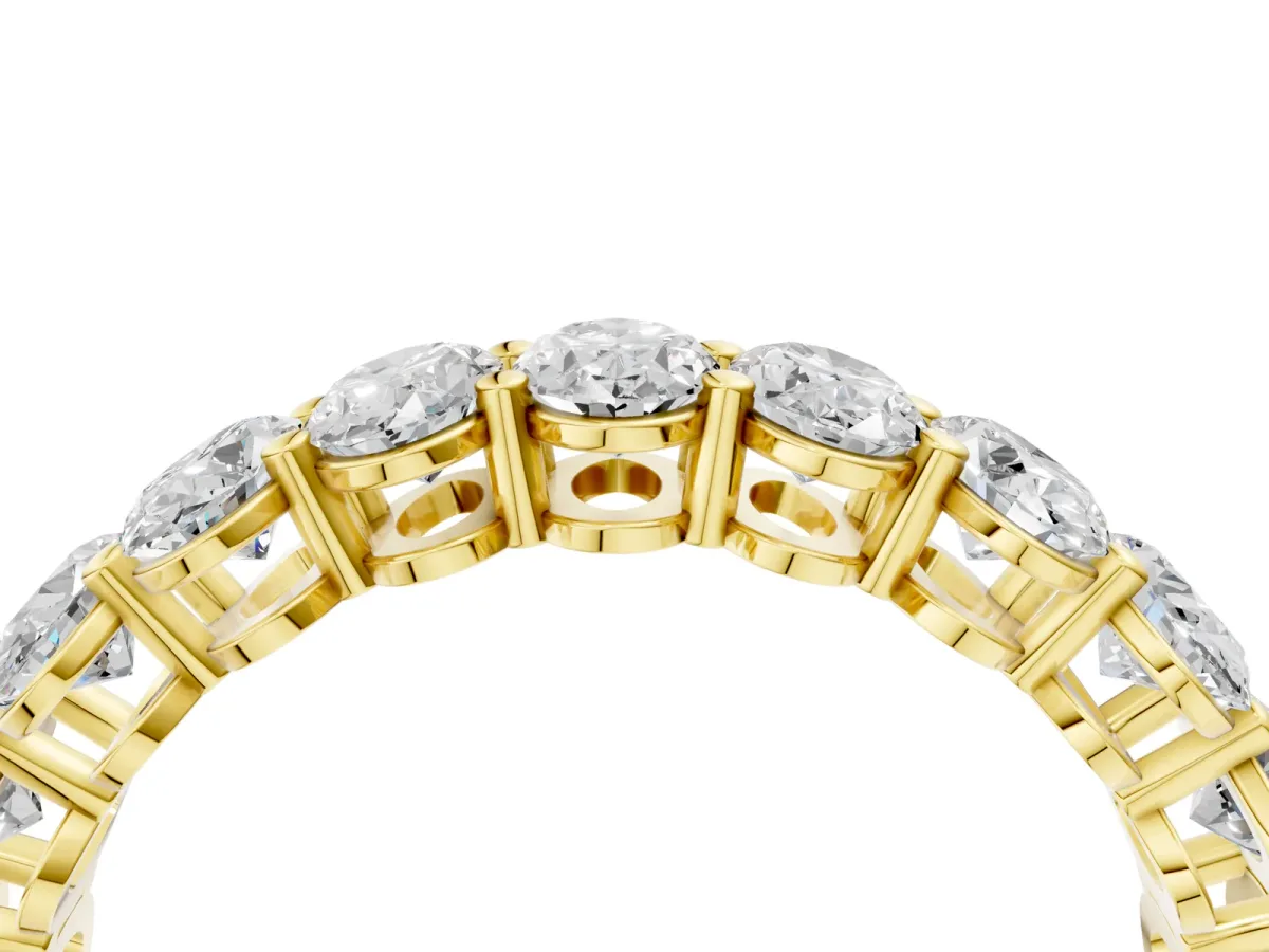 Oval Cut Diamond Eternity Band with Shared Prong Setting Yellow gold