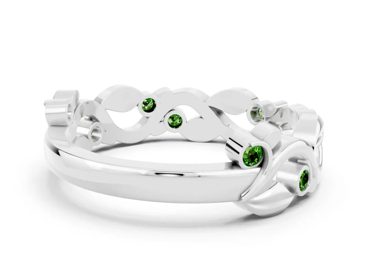Round Peridot Leaf Eternity Band with Bezel Setting White gold
