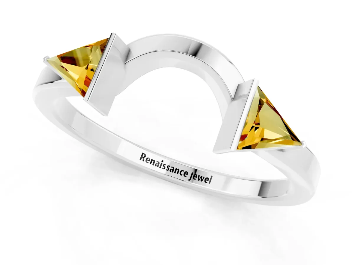 Trillion Citrine Open Band Ring with Bezel Setting White gold