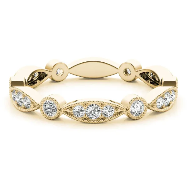 Milgrain Marquise and Round Diamond Eternity Band with Bezel Setting Yellow gold