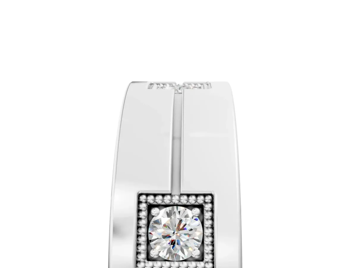 Round Diamond Square Station Mens Band Silver