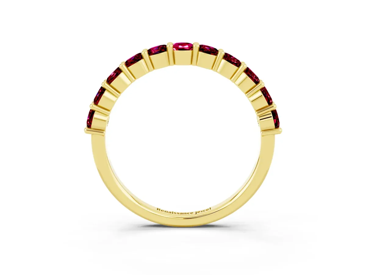 Round Garnet Half Eternity Band with Prong Setting Yellow gold