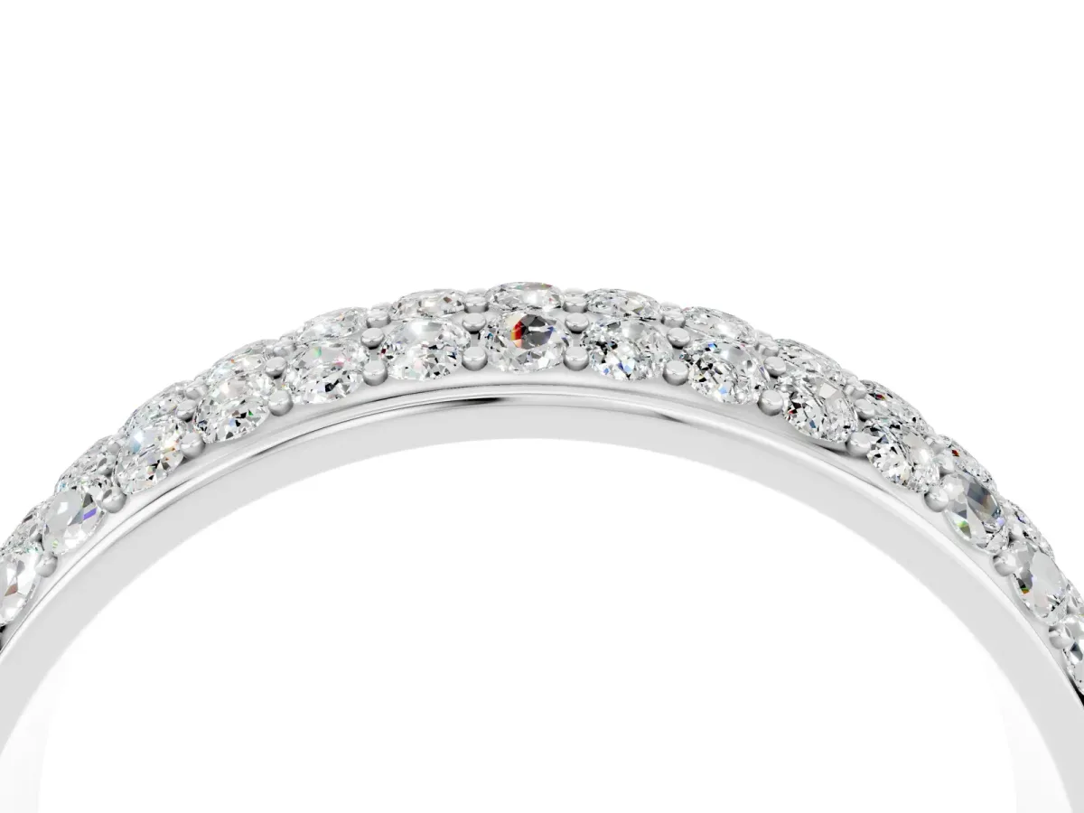 Three-Row Round Moissanite Eternity Band with Shared Prong Setting White gold