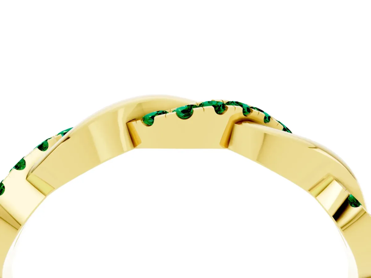 Pavé Round Emerald Twist Eternity Band with Shared Prong Setting Yellow gold