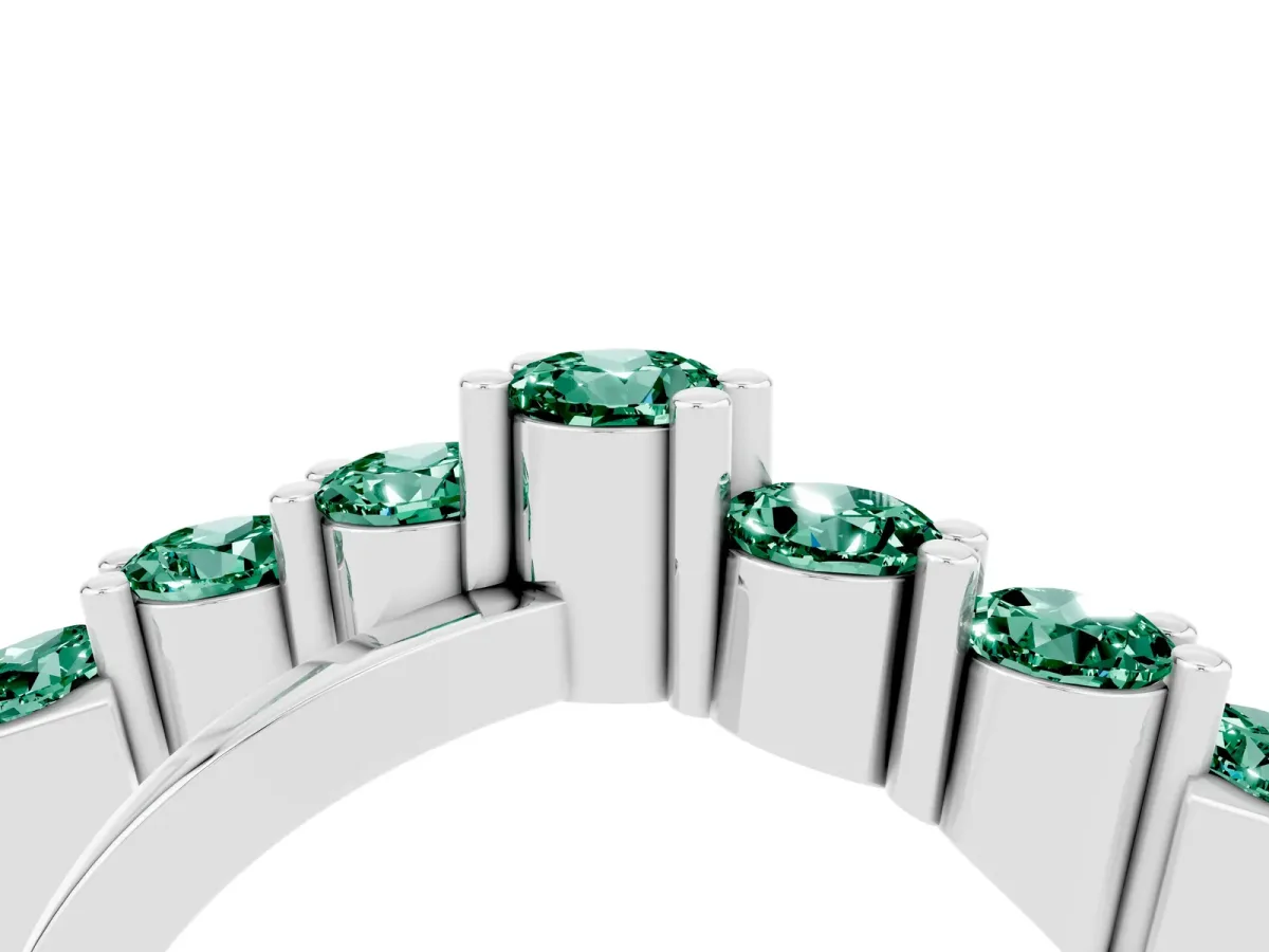 Round Green Sapphire Prong-Set Crossover Band Platinum