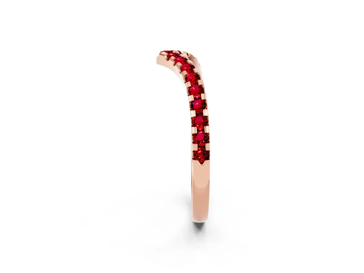 Pavé Round Ruby Chevron Band with Shared Prong Setting Rose gold