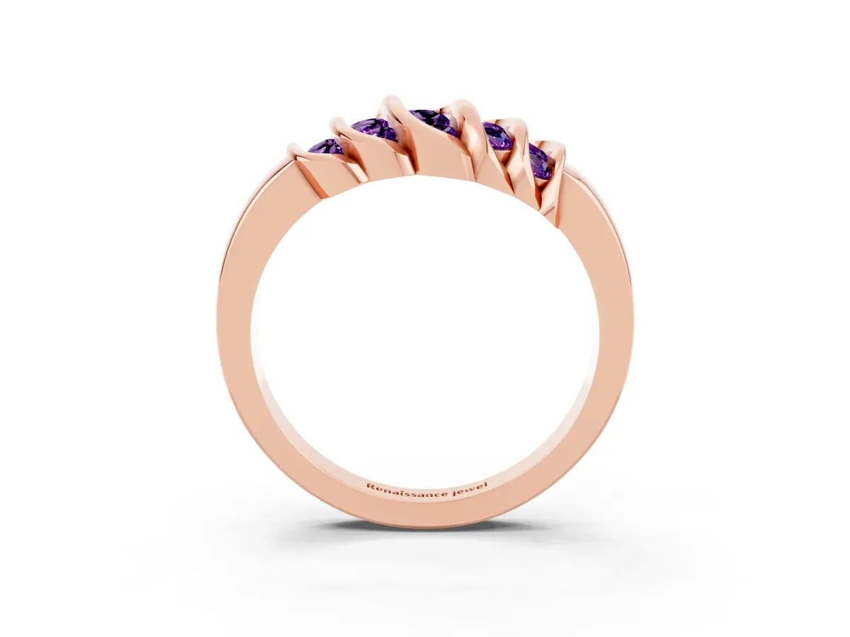 Round Amethyst Multi-Row Crossover Band Rose gold