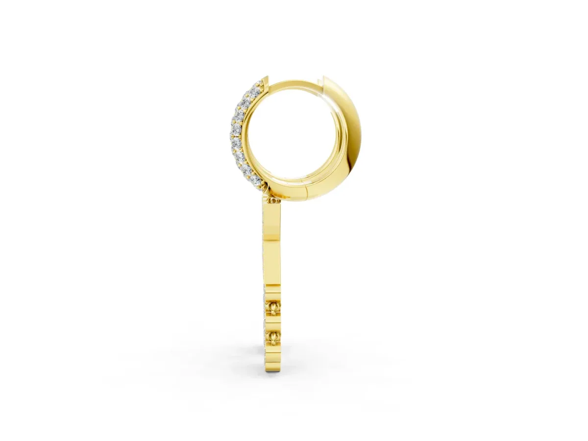 Round Diamond Initial X Huggie Hoop Earrings Yellow gold