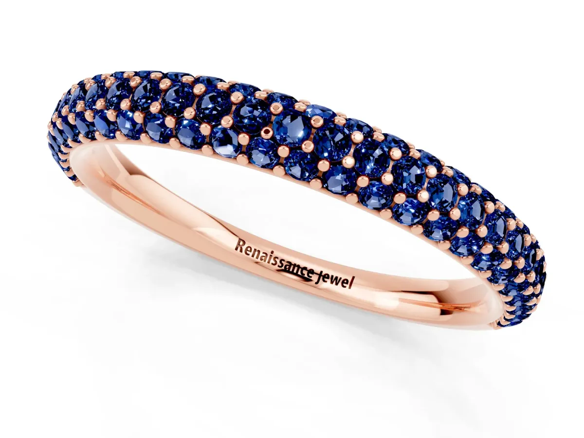 Round Blue Sapphire Pavé Eternity Band with Shared Prong Setting Rose gold