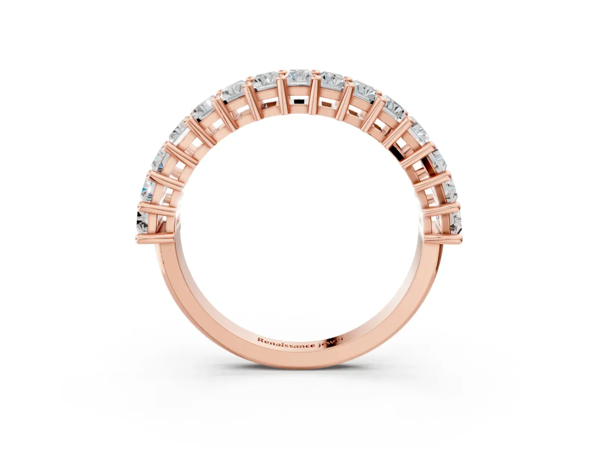 Baguette Cut Half Eternity Band with Shared Prong Setting Rose gold