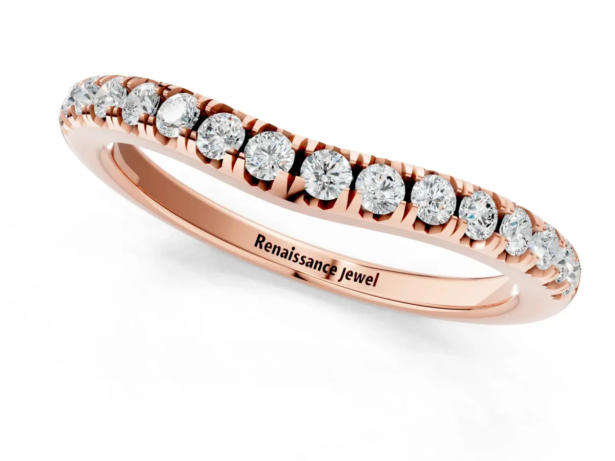 Round Diamond Pavé Curved Band with Shared Prong Setting Rose gold