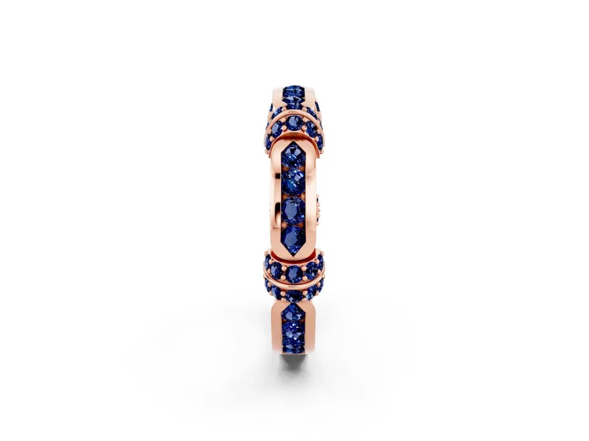 Pavé Round Blue Sapphire Link Band with Bezel Setting Rose gold
