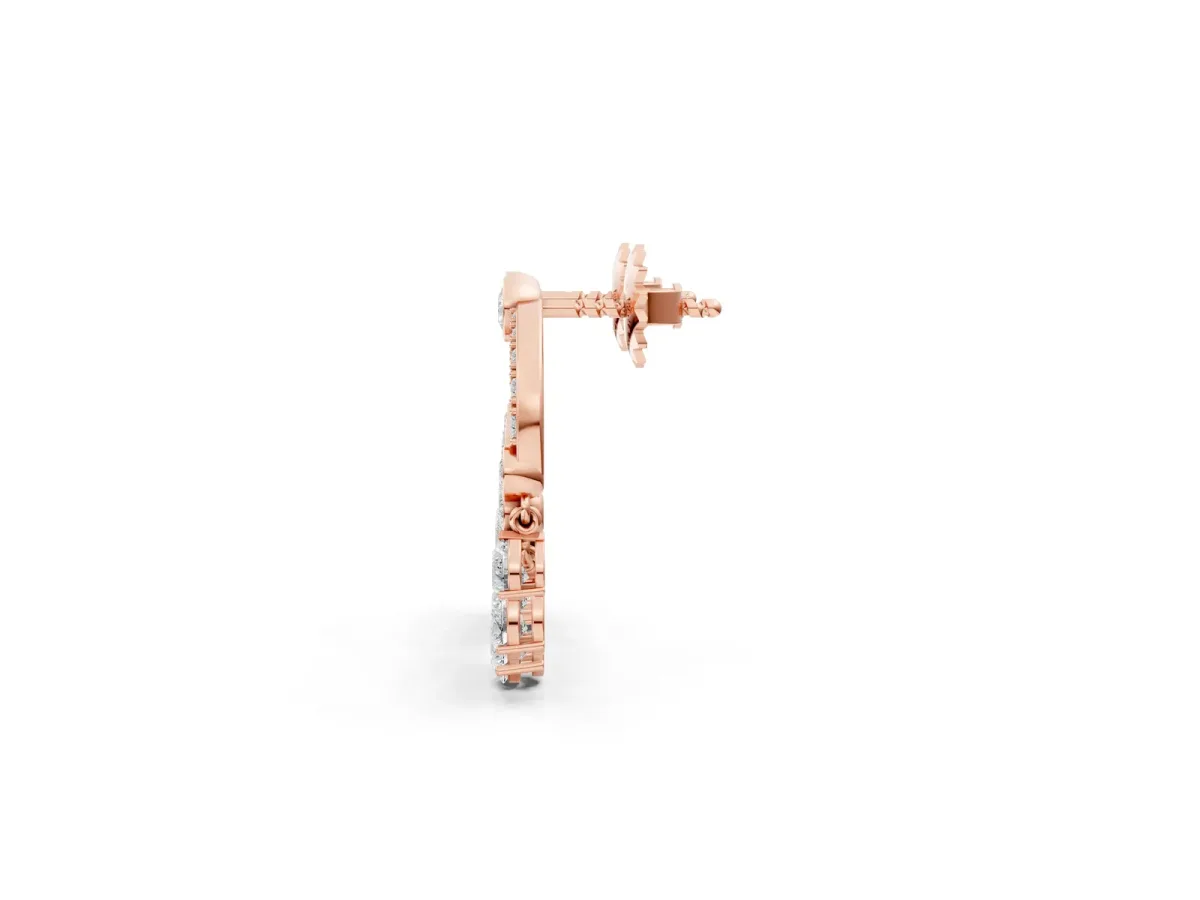 Round and Pear Diamond Dangle Earrings Rose gold