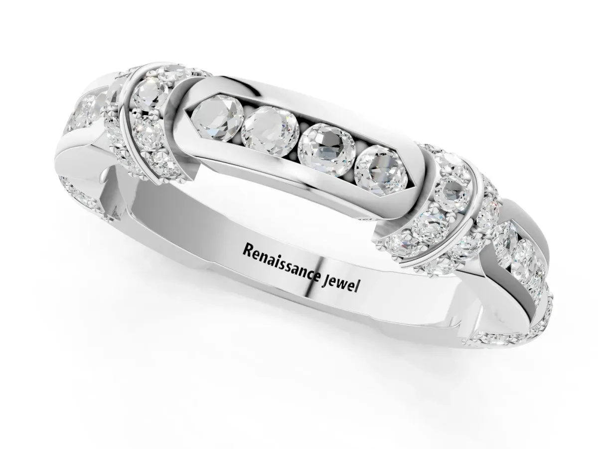 Pavé Round Diamond Link Band with Bezel Setting Silver
