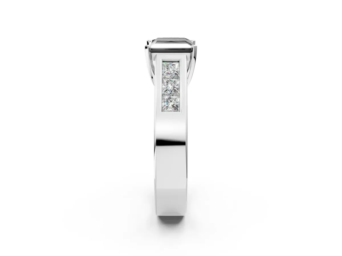 Fancy Black Princess Cut Cut Channel Set Solitaire Ring with Four-Prong Setting Silver