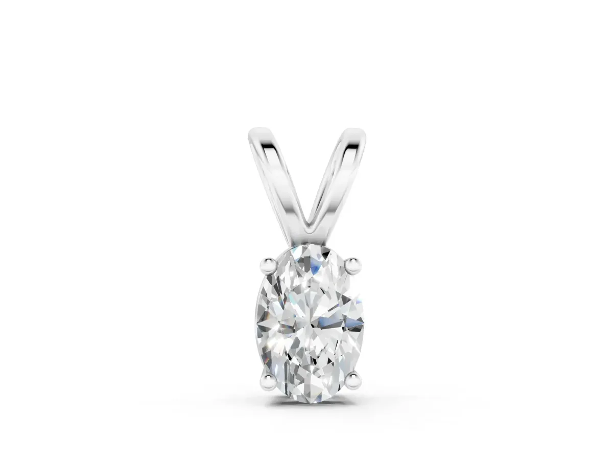 Oval Solitaire Diamond Prong Pendant White gold