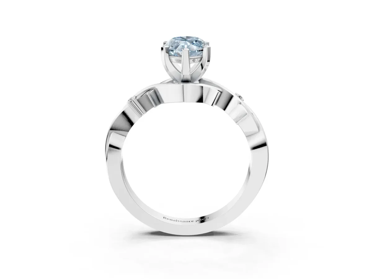 Fancy Blue Marquise Cut Diamond Solitaire Ring with Twisted Band and Prong Setting Platinum