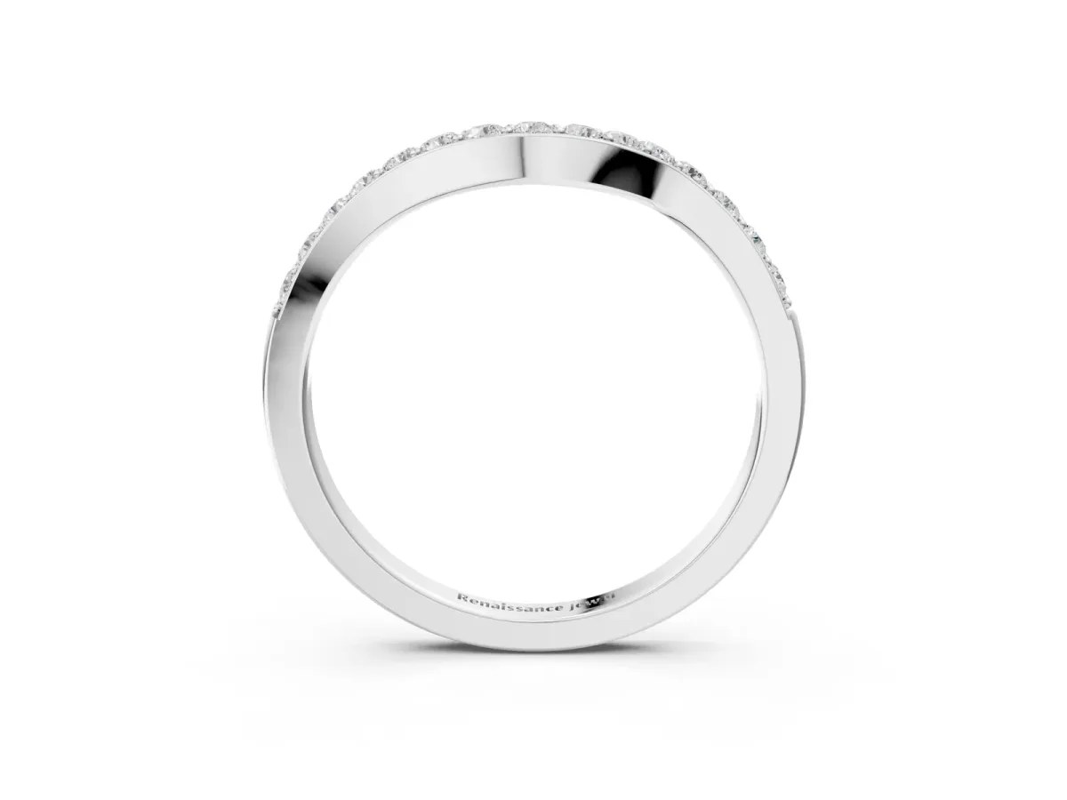 Pavé Round Diamond Curved Band with Prong Setting White gold