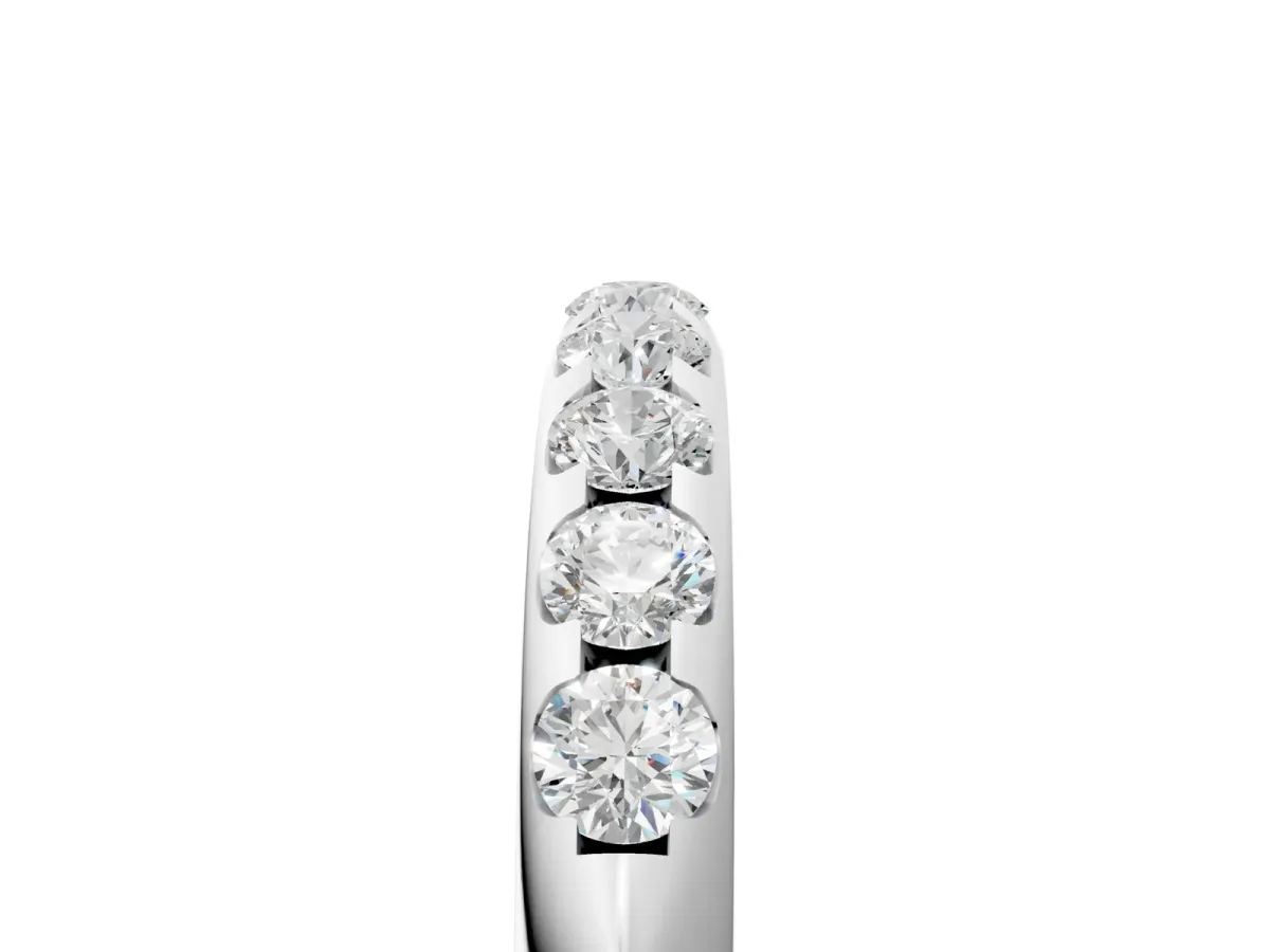 Round Cut Diamond Half-Eternity Band with Shared Prong Setting Silver
