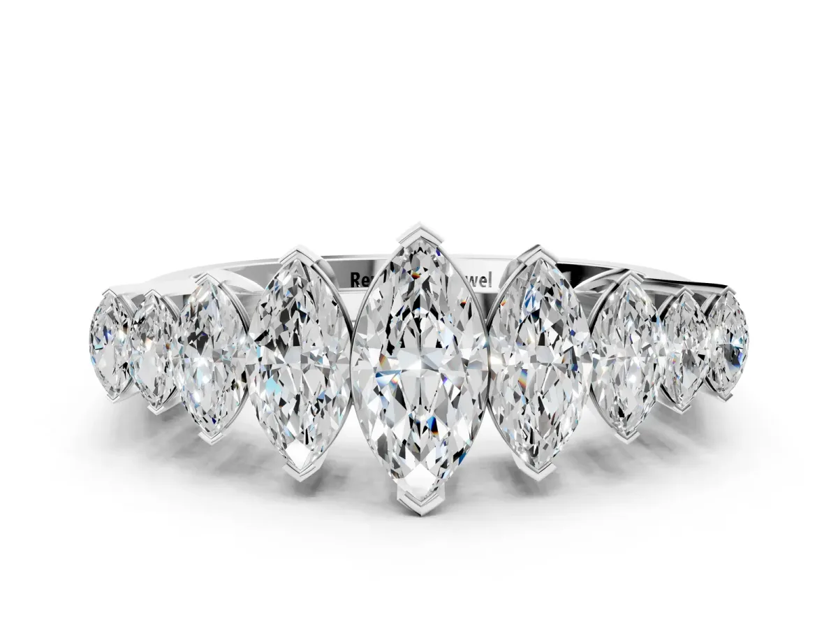 Marquise Diamond Prong Set Curved Band Platinum