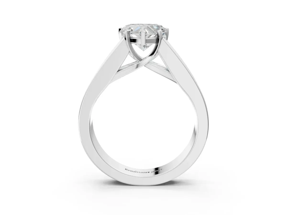 Heart Cut Cut Channel Set Solitaire Ring with Four-Prong Setting Platinum