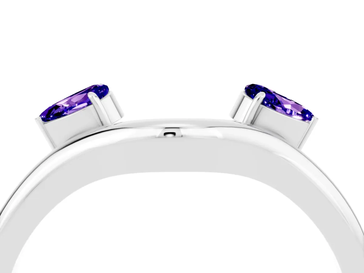 Pear Cut Tanzanite Two-Stone Open Band Ring with Prong Setting Silver