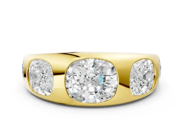 Graduated Cushion Diamond Five-Stone Mens Band Yellow gold