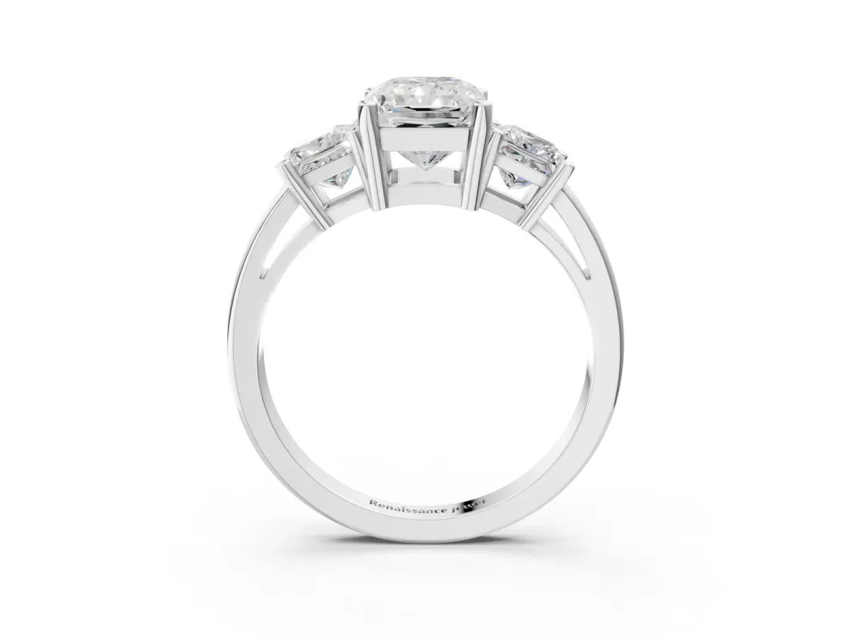 Three-Stone Radiant Cut Cut Solitaire Ring with Prong Setting Platinum
