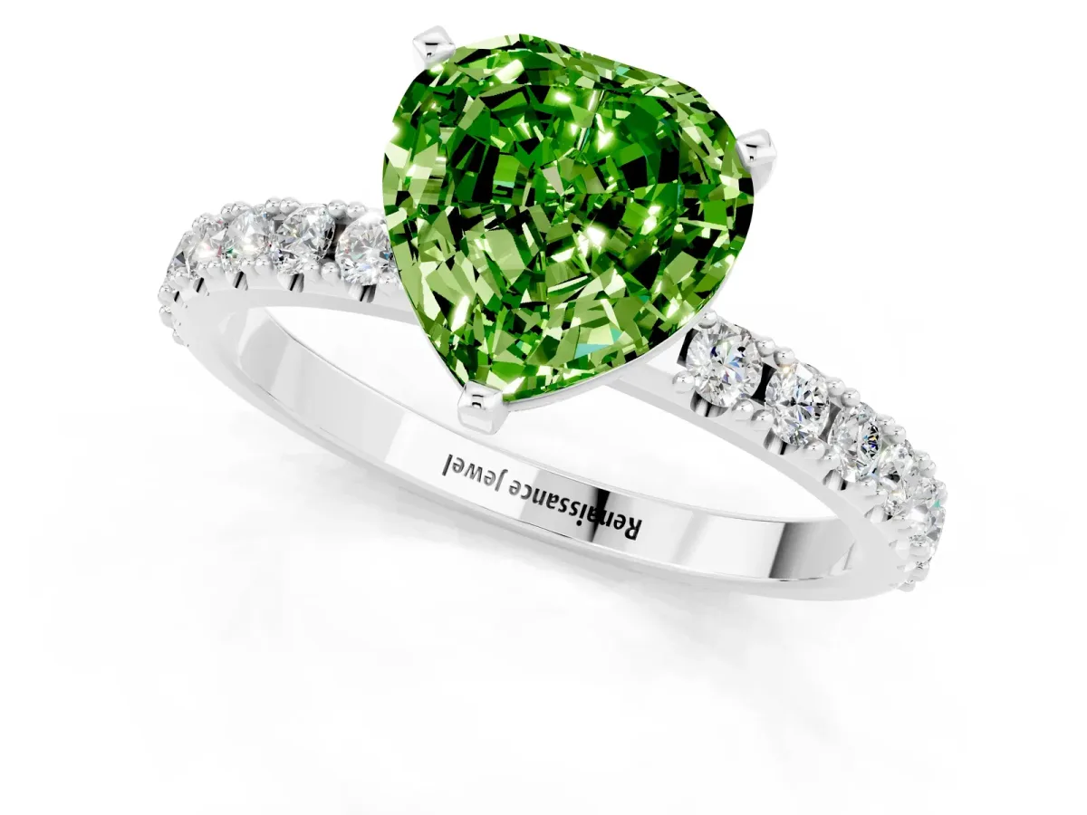 Heart Cut Peridot Solitaire Pavé Band with Four-Prong Setting Silver