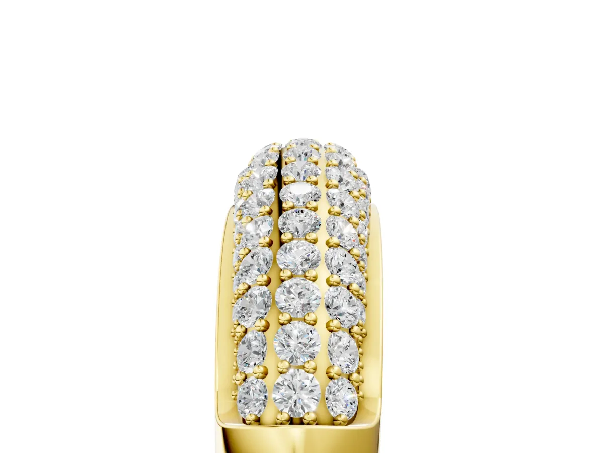 Three-Row Pavé Round Diamond Dome Band Yellow gold