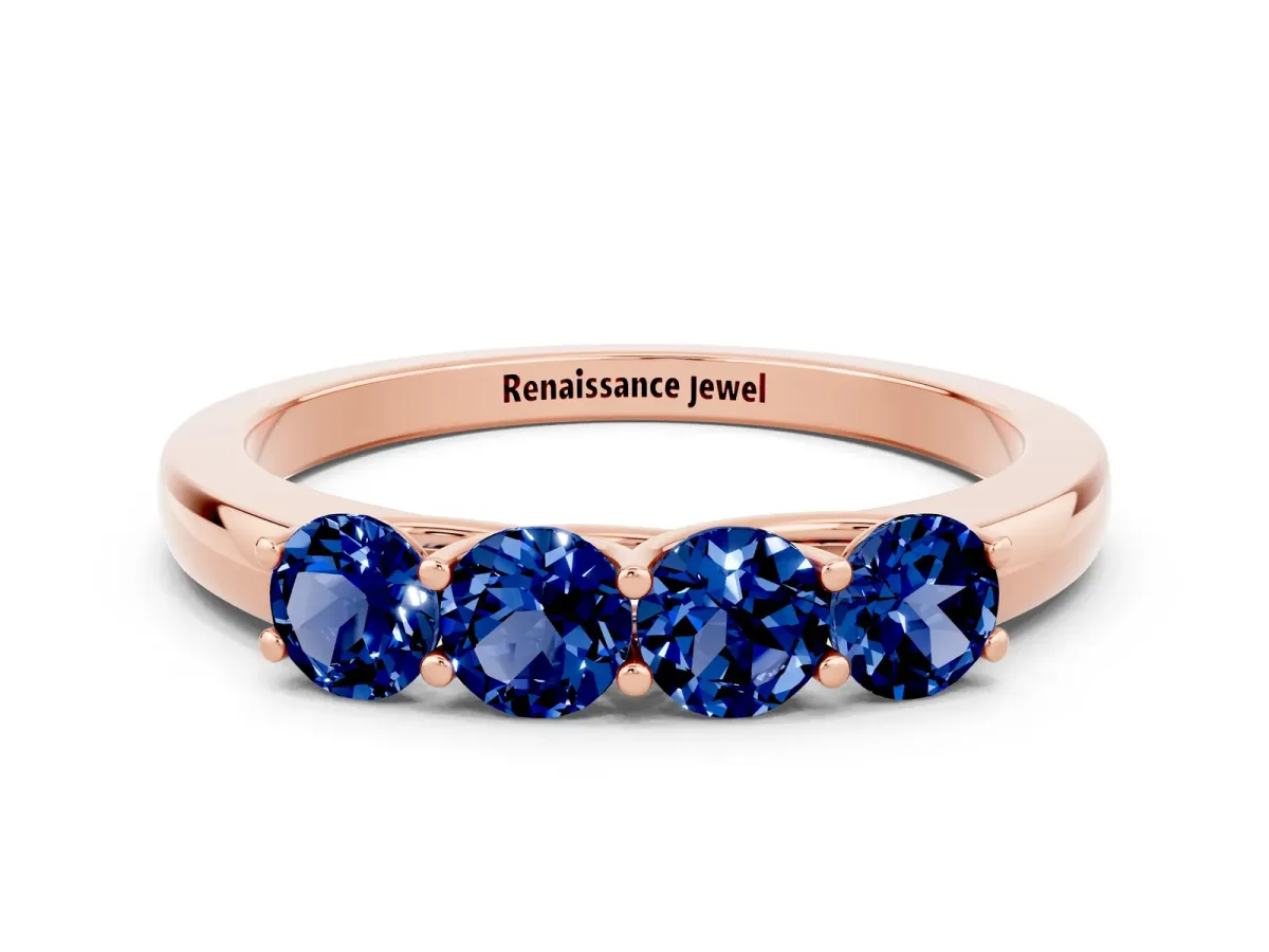 Four-Stone Round Blue Sapphire Prong-Set Band Rose gold