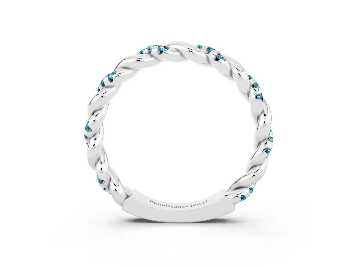Twisted Pavé Round Blue Topaz Eternity Band Platinum