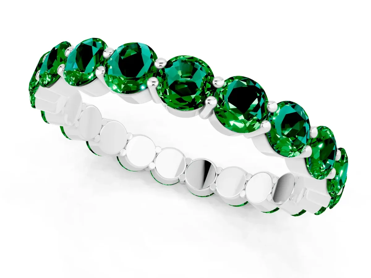 Round Emerald Eternity Band with U-Prong Setting Silver