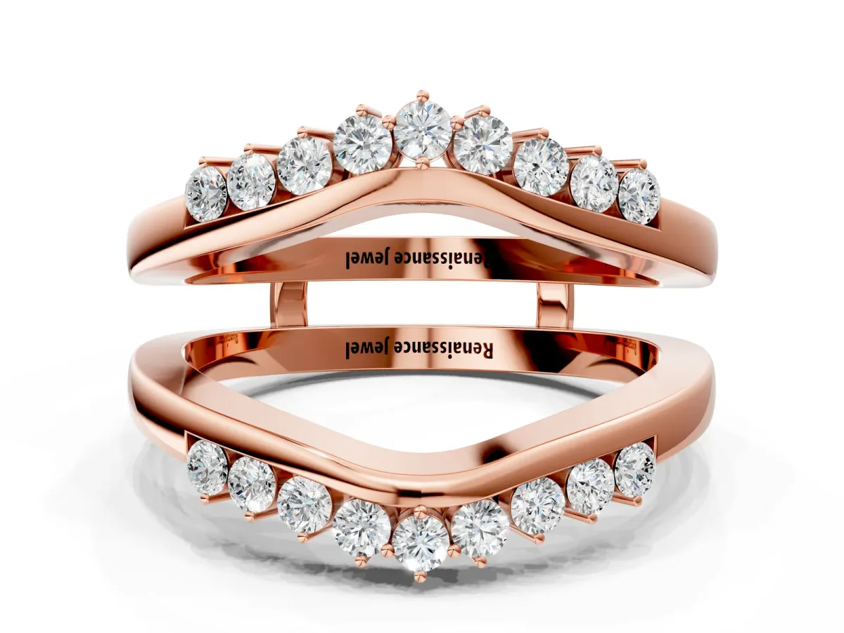 Round Diamond Chevron Contour Band with Prong Setting Rose gold