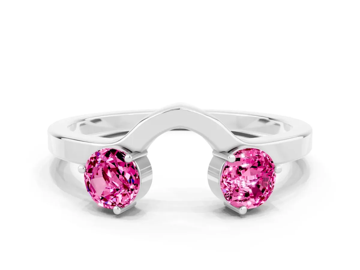 Dual Round Pink Sapphire Open Band Ring with Prong Setting Silver