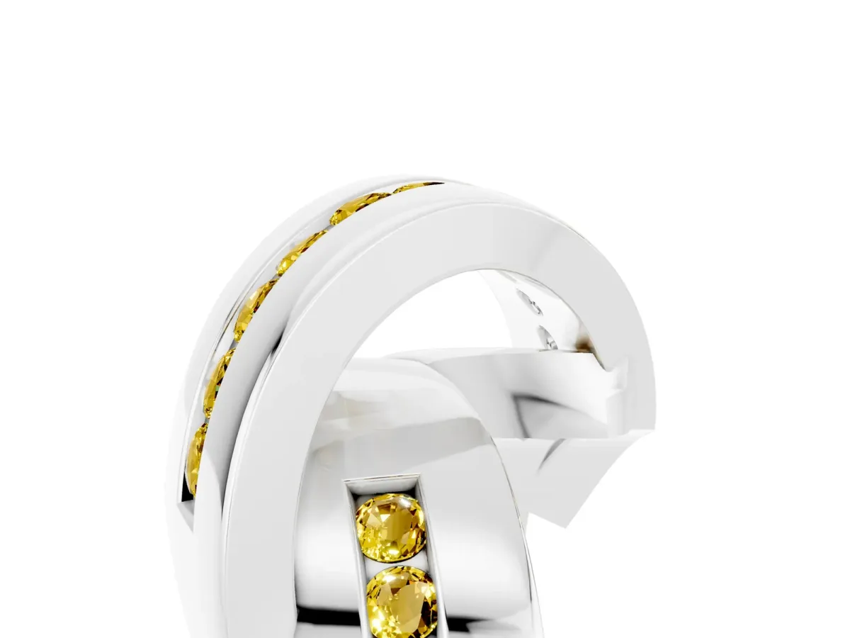 Pavé Round Yellow Sapphire Crossover Band with Channel Setting Silver