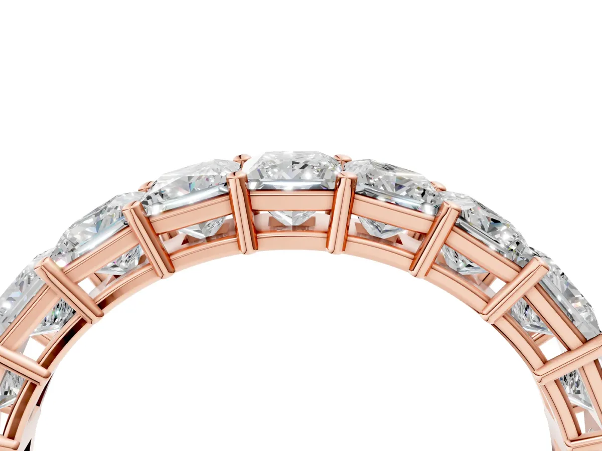 Princess Cut Eternity Band with Shared Prong Setting Rose gold