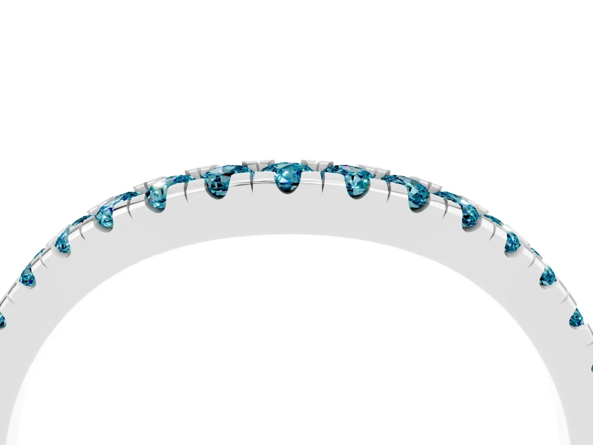 Blue Topaz Pavé Curved Wedding Band Silver