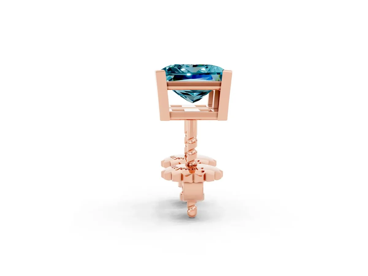 Princess Cut Blue Topaz Stud Earrings Rose gold