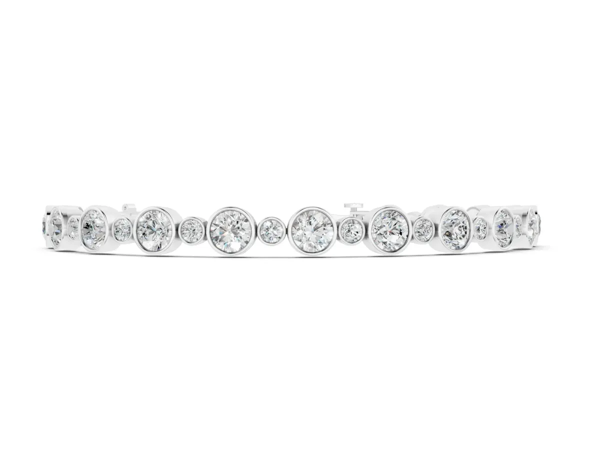 Bezel Set Round Diamond Tennis Bracelet with Box Clasp Silver