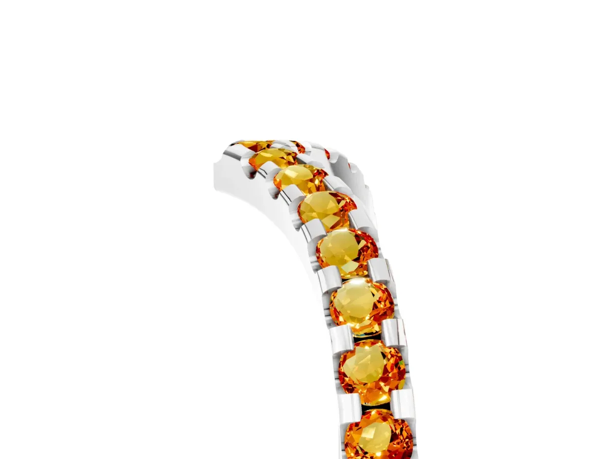 Pavé Round Citrine Chevron Band with Shared Prong Setting Platinum