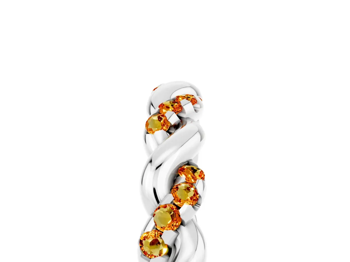 Twisted Pavé Round Citrine Eternity Band Platinum